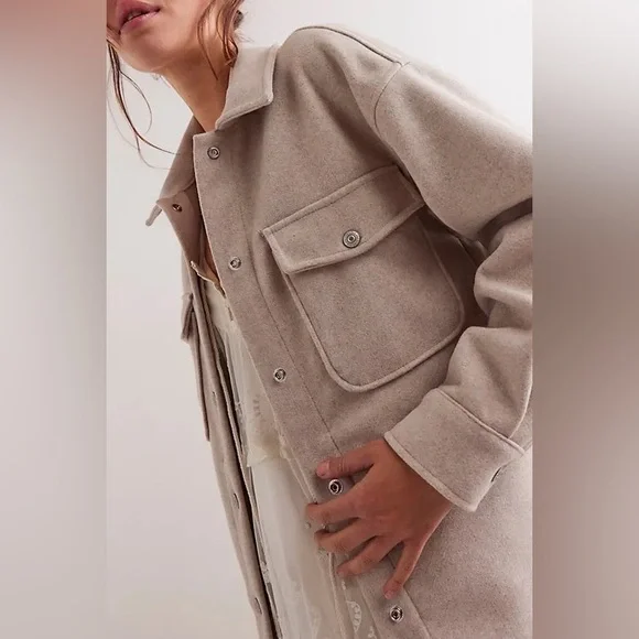 NWOT FREE PEOPLE WE THE FREE Lola Shirt Jacket | Beige/Melange MSRP $168 - Picture 4 of 11